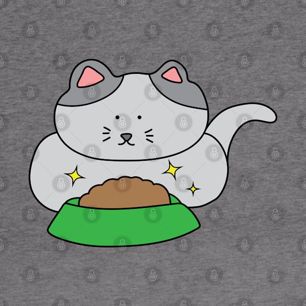 cute grey cat eating cat food by wordspotrayal